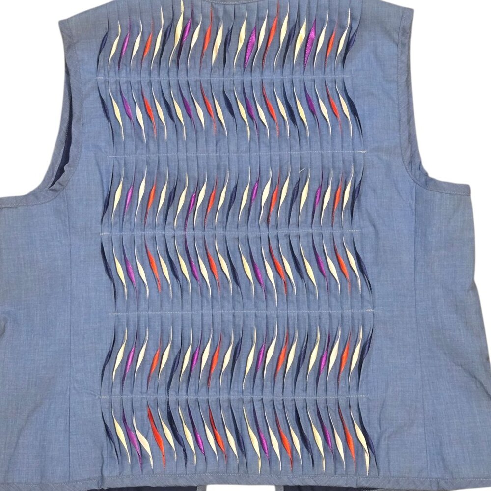 Twisted Ribbon Vest Handcrafted Quilted Colorful Accents Blue Purple White Vtg